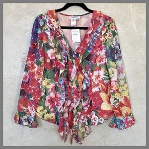 NWT Coldwater Creek Floral Ruffle Trim Blouse